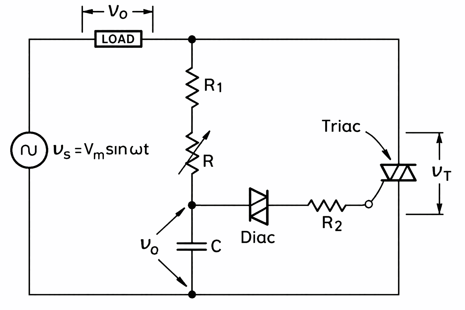 A triggering circuit for a TRIAC using a DIAC