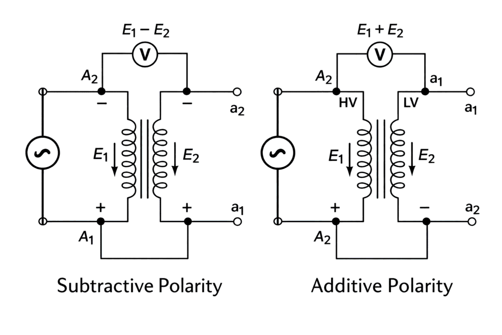 polarity test on transformer additive subtractive - diagram