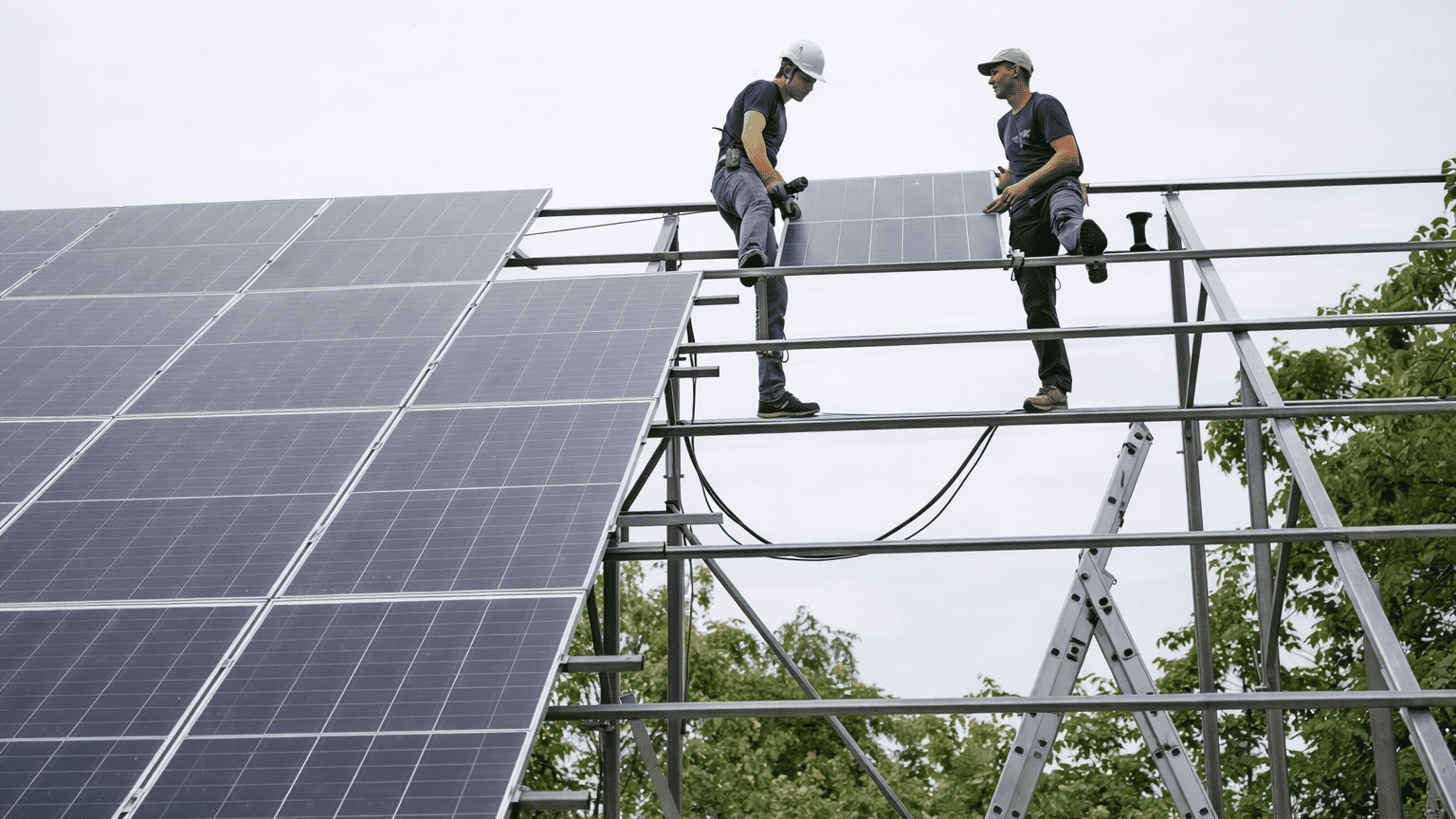 Installing solar panels in progress
