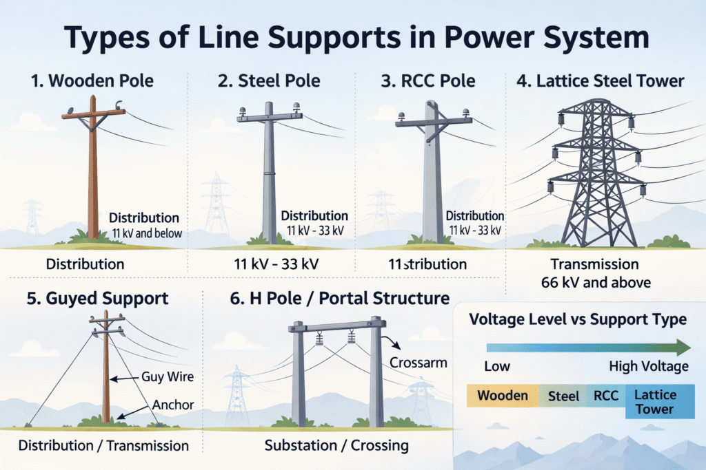 types of line supports in power system