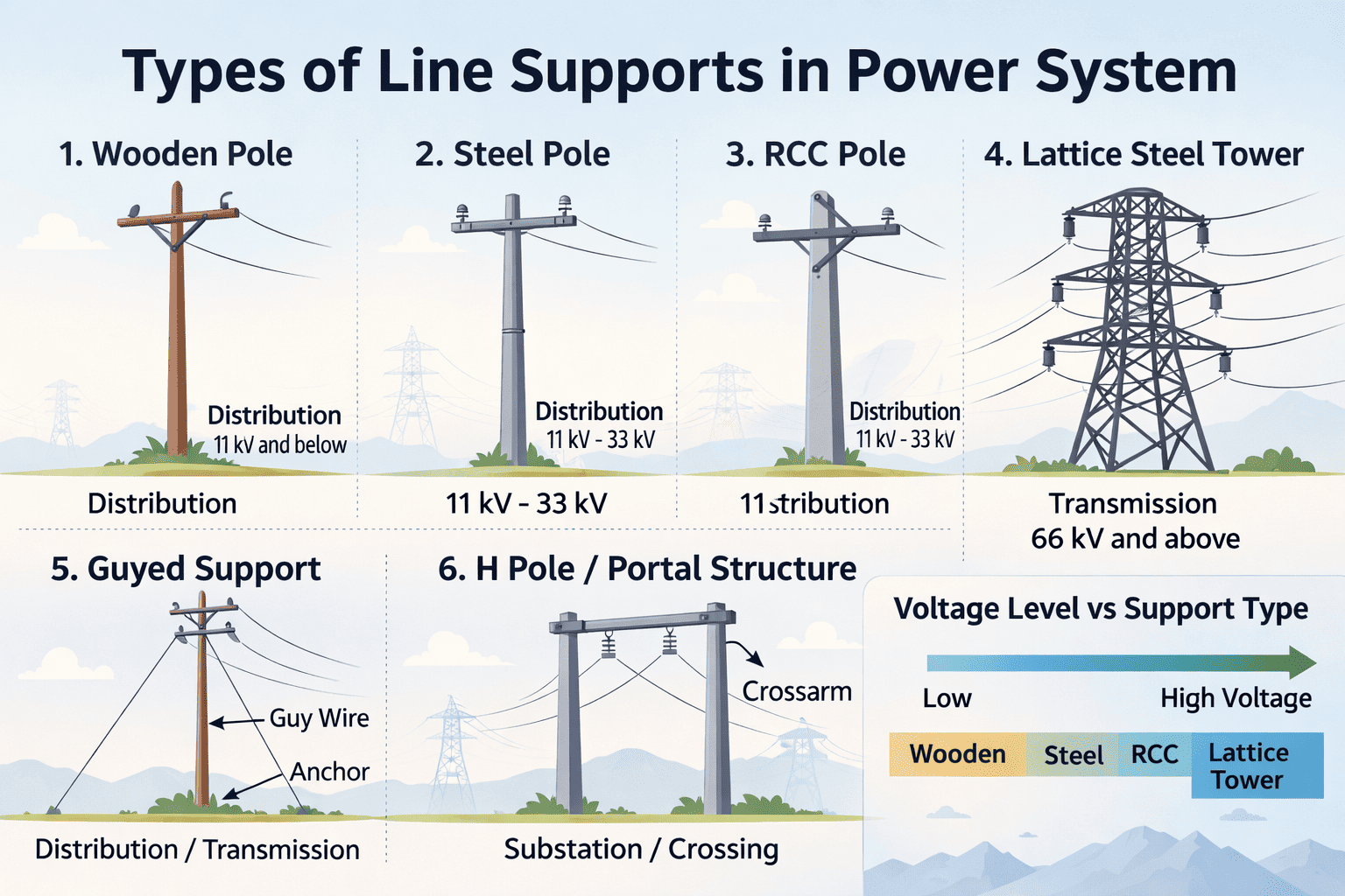 types of line supports in power system