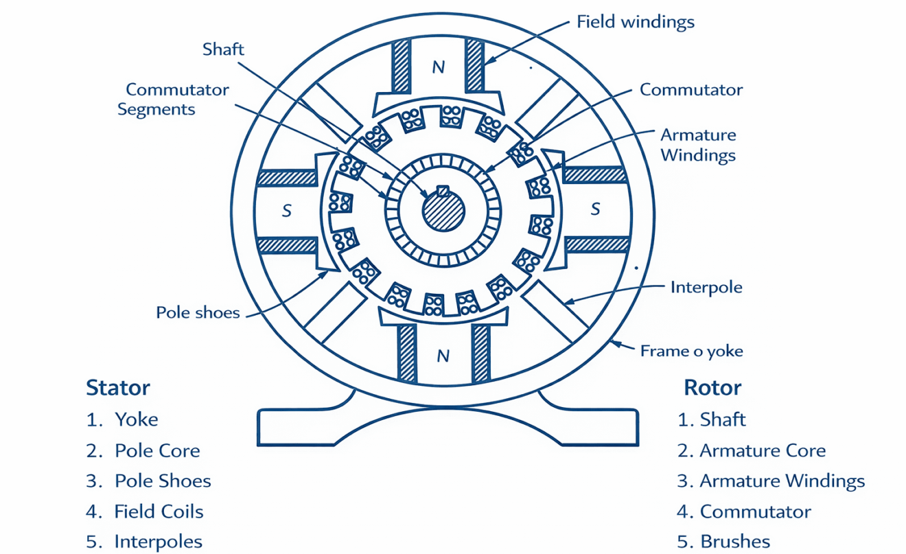 DC Motor : Construction, Working , Types and Applications