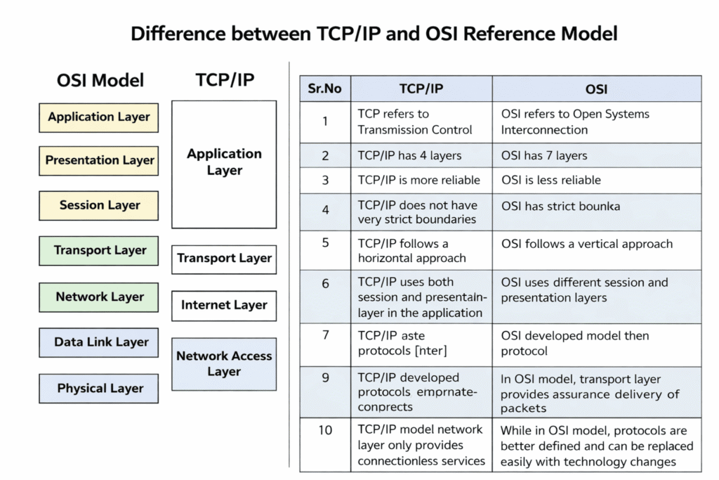Comparison of OSI Reference Model and TCPIP Reference Model